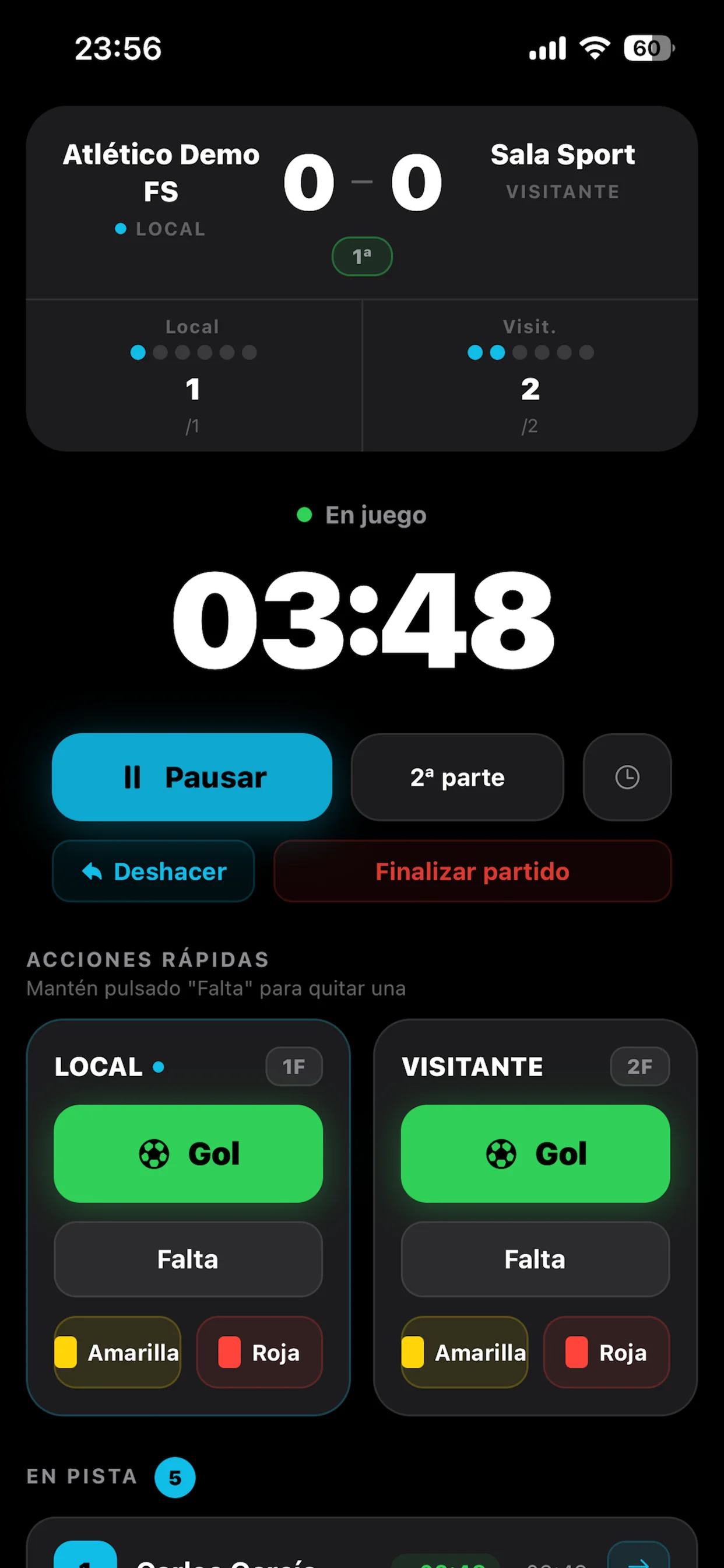 Futsal Assistant — Partido en vivo